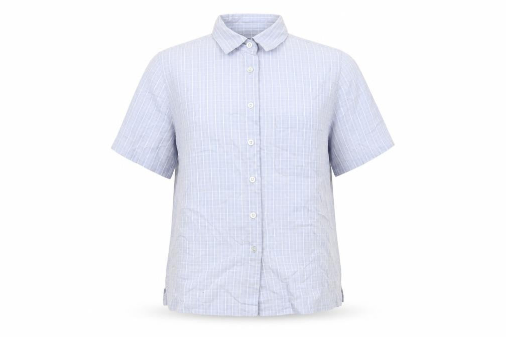 Hawkshead Womens Blue Geometric Cotton Basic Button-Up Size 10 Collared