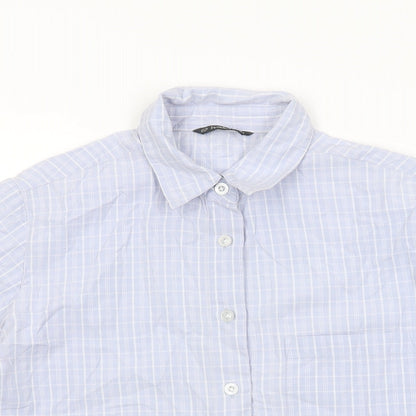 Hawkshead Womens Blue Geometric Cotton Basic Button-Up Size 10 Collared