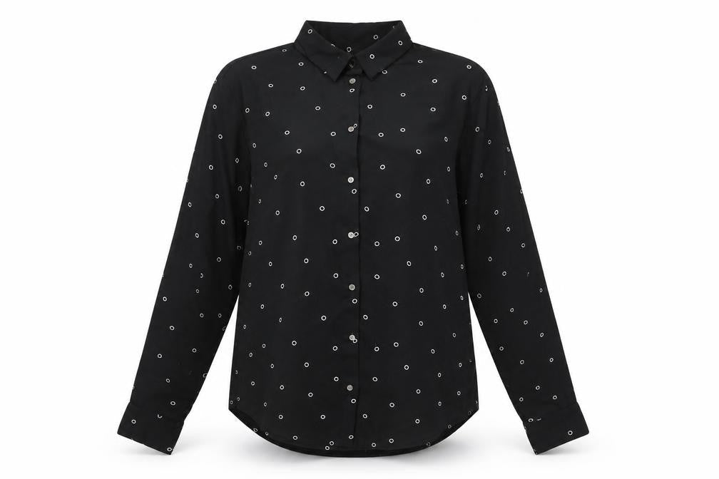H&M Womens Black Geometric Polyester Basic Button-Up Size 6 Collared