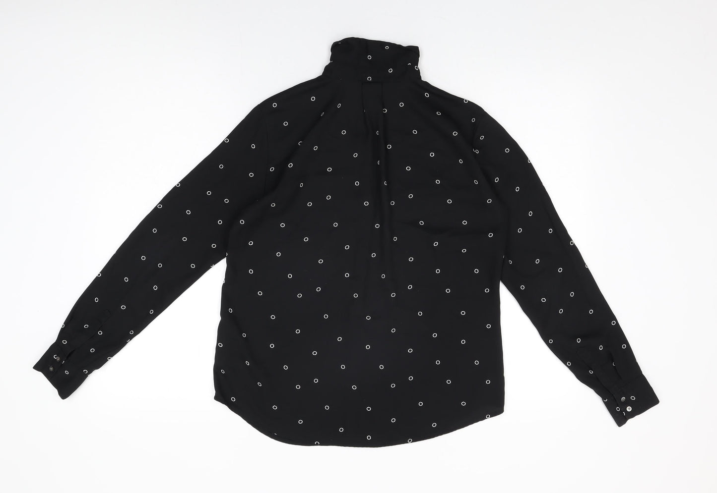 H&M Womens Black Geometric Polyester Basic Button-Up Size 6 Collared
