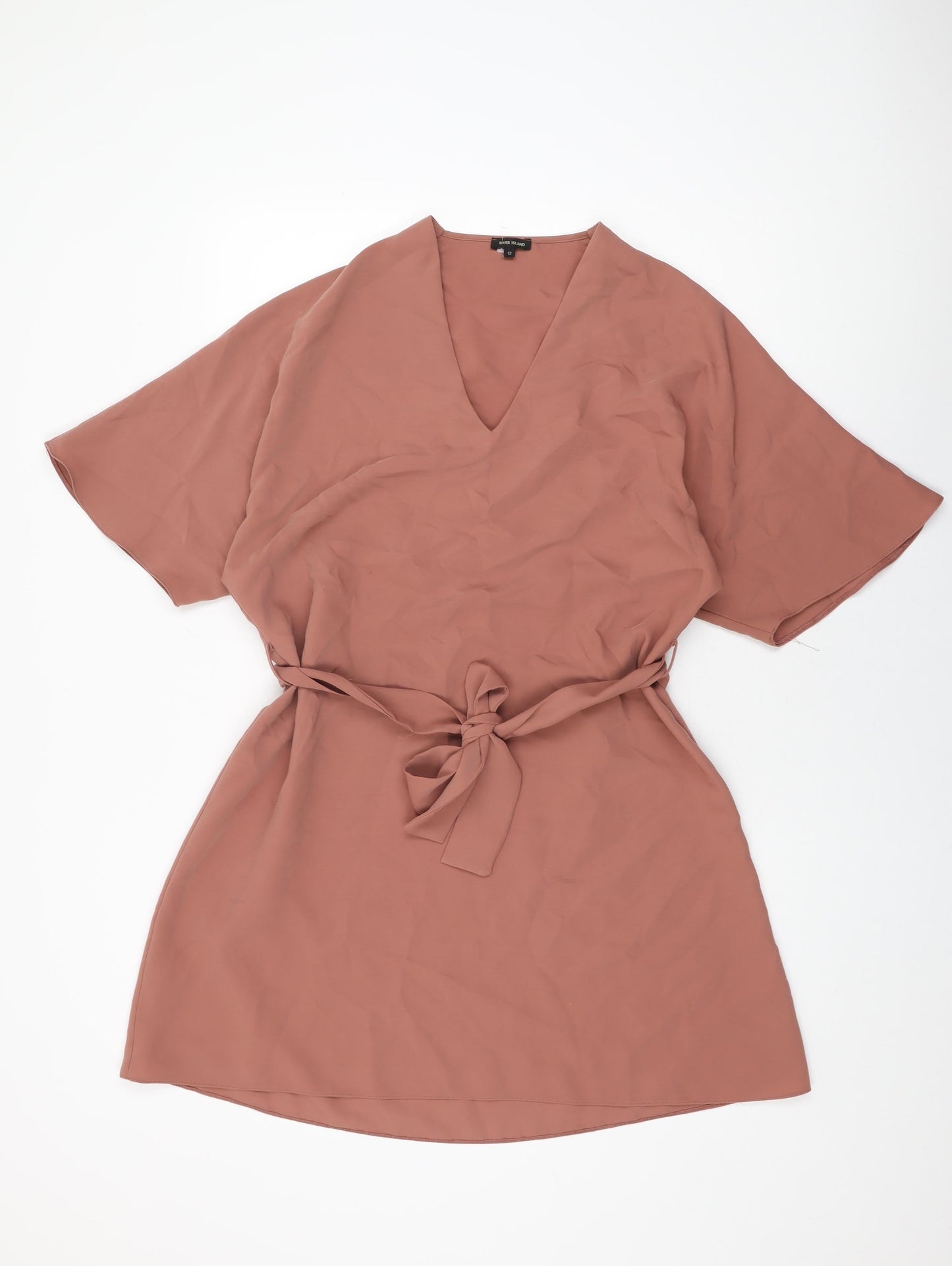 River Island Womens Brown Polyester Shift Size 12 V-Neck Pullover