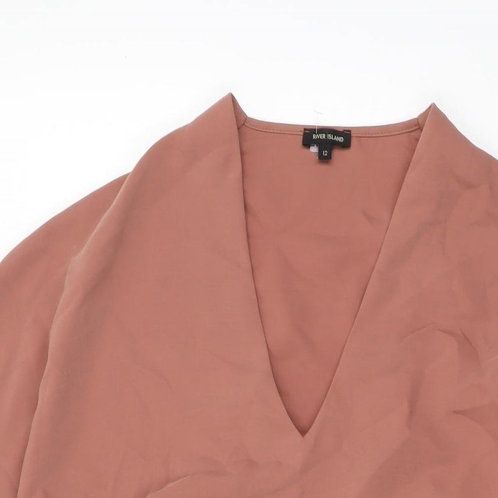 River Island Womens Brown Polyester Shift Size 12 V-Neck Pullover