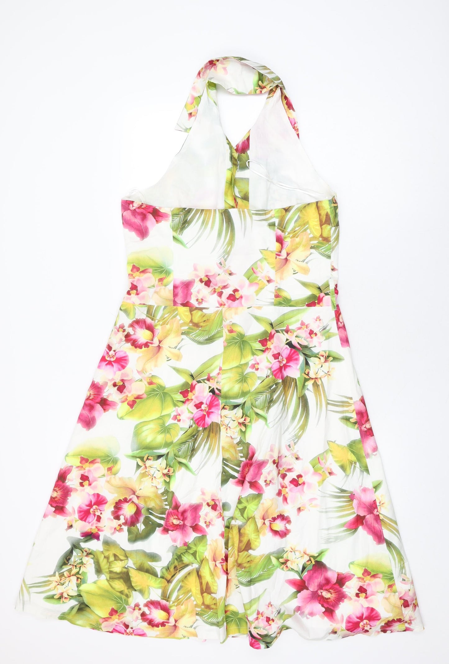 Hunters and Gatherers Womens White Floral Cotton A-Line Size L Collared Button