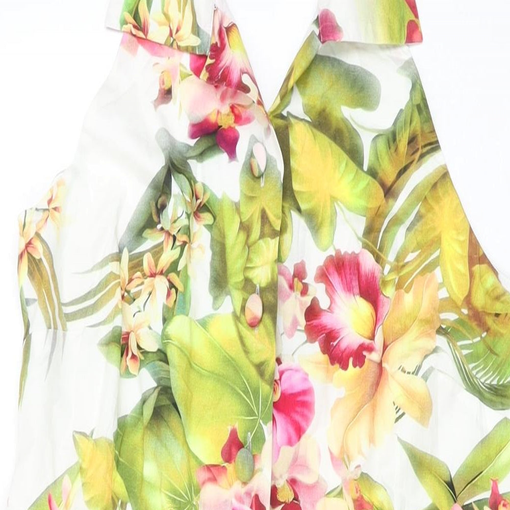 Hunters and Gatherers Womens White Floral Cotton A-Line Size L Collared Button