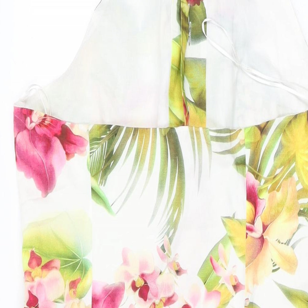 Hunters and Gatherers Womens White Floral Cotton A-Line Size L Collared Button