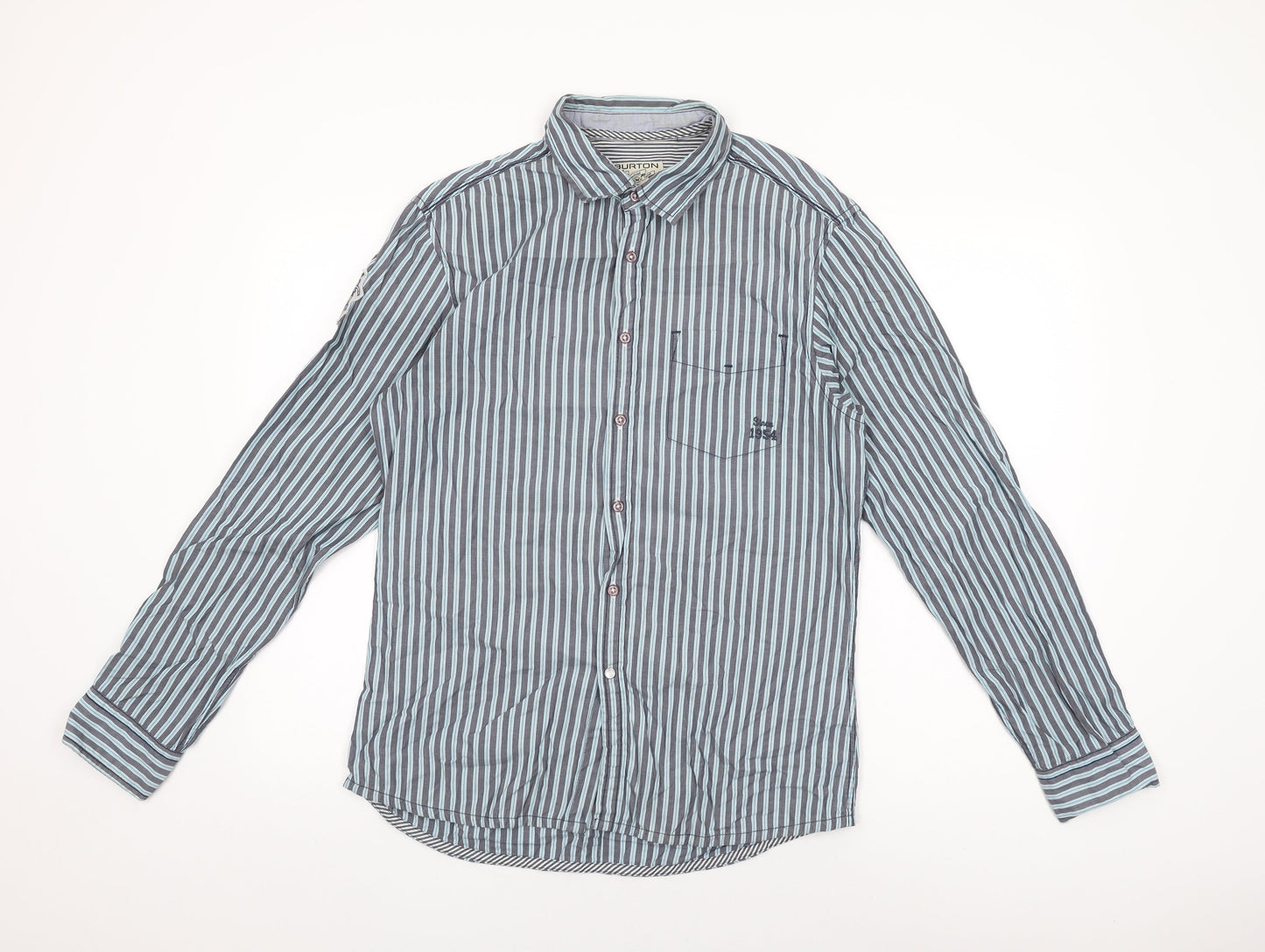 Burton Mens Blue Striped Cotton Button-Up Size M Collared Button