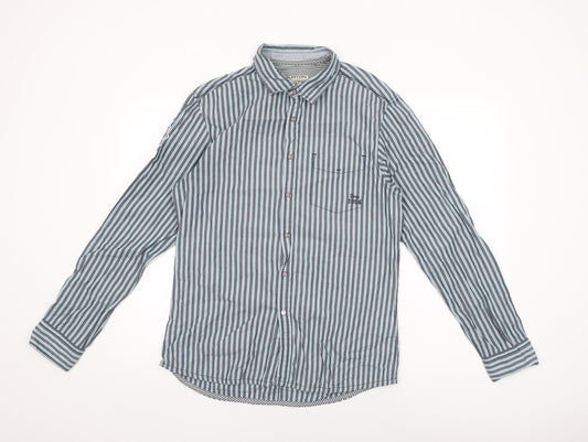 Burton Mens Blue Striped Cotton Button-Up Size M Collared Button