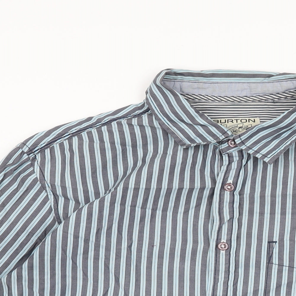 Burton Mens Blue Striped Cotton Button-Up Size M Collared Button