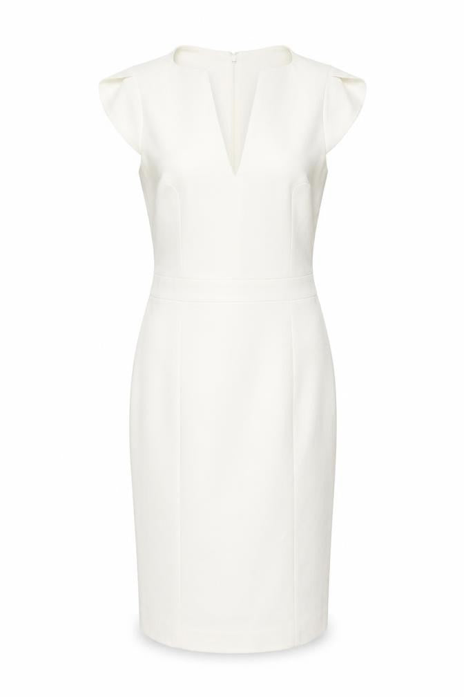 French Connection Womens White Cotton Bodycon Size 10 V-Neck Zip