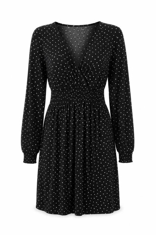 H&M Womens Black Polka Dot Polyester Shift Size S V-Neck Pullover