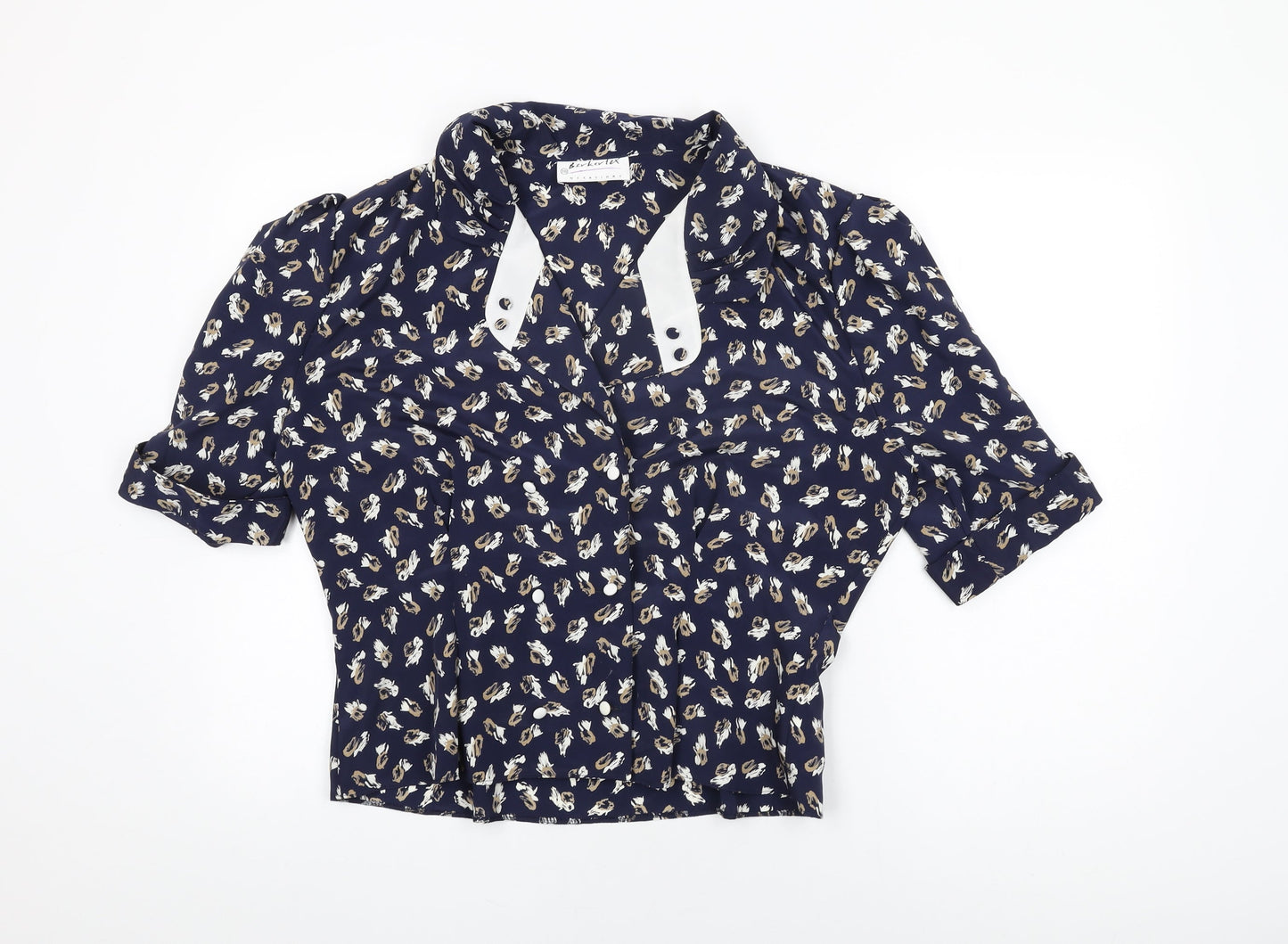 Berkertex Womens Blue Geometric Polyester Basic Button-Up Size 18 Collared
