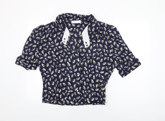 Berkertex Womens Blue Geometric Polyester Basic Button-Up Size 18 Collared