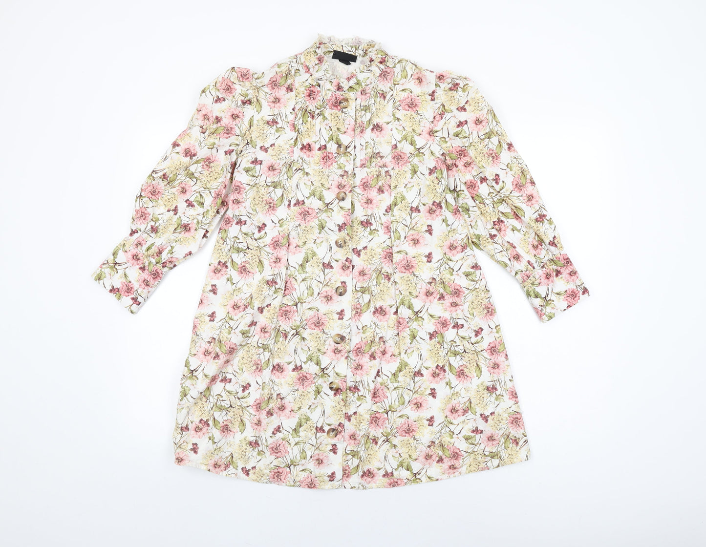 Topshop Womens White Floral Cotton Basic Button-Up Size 8 Round Neck
