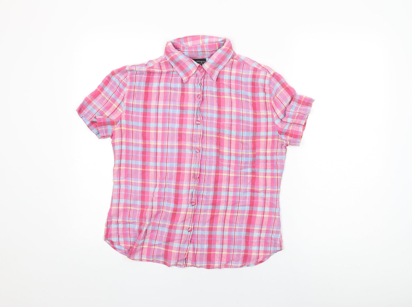 Republique Boys Pink Plaid Cotton Basic Button-Up Size L Collared Button