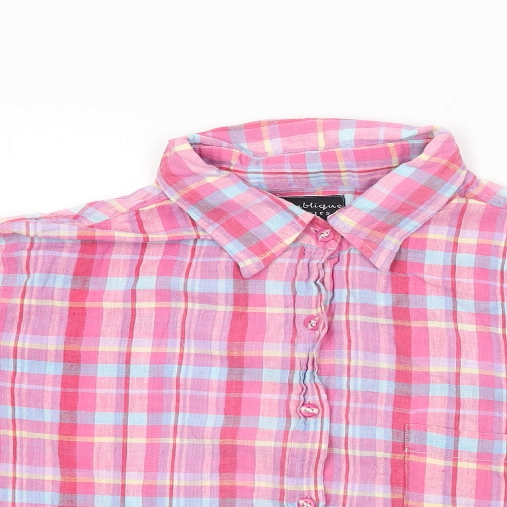 Republique Boys Pink Plaid Cotton Basic Button-Up Size L Collared Button