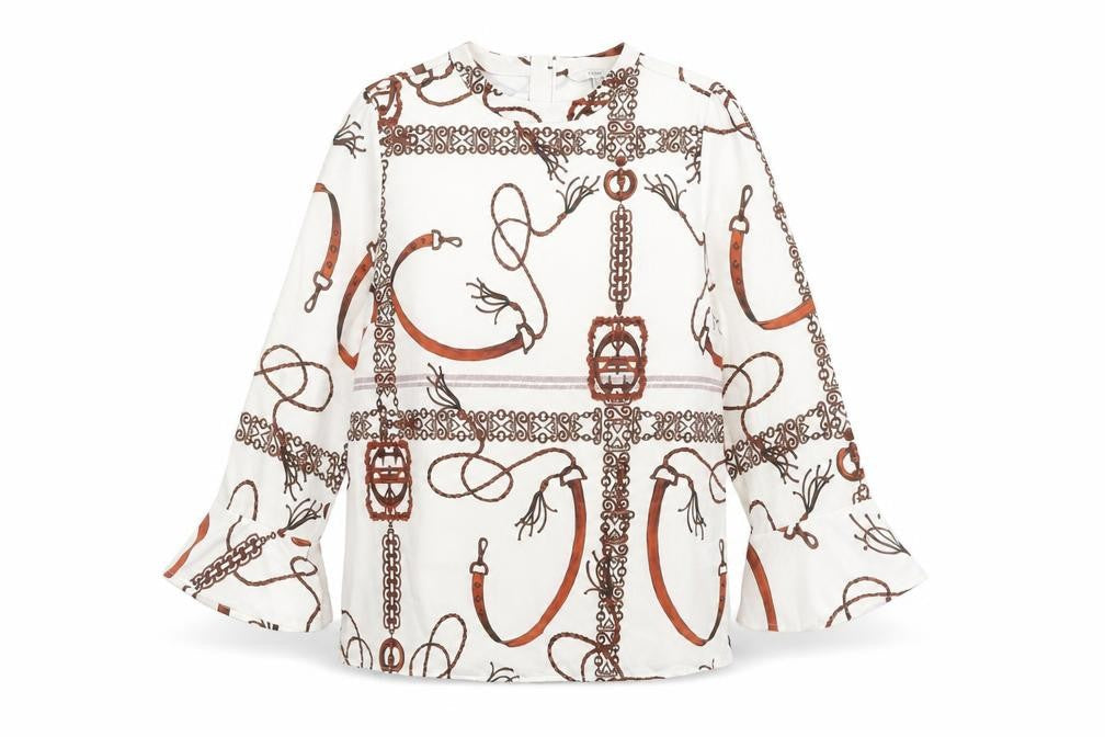 NEXT Womens Ivory Geometric Polyester Basic Blouse Size 14 Round Neck