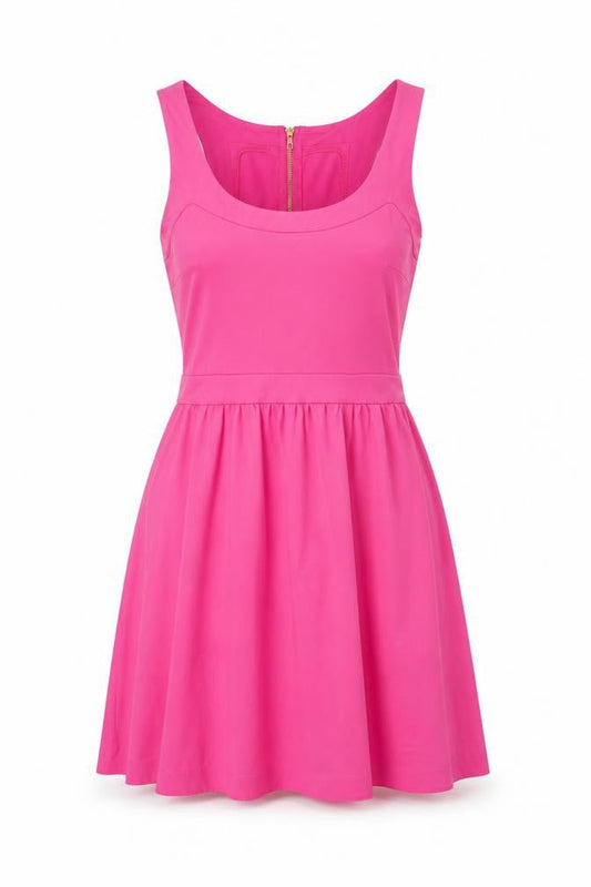 Cynthia Rowley Womens Pink Nylon Skater Dress Size S Scoop Neck Zip