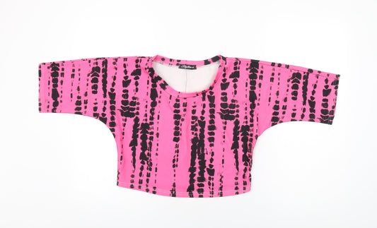 Stylewise Womens Pink Geometric Polyester Cropped T-Shirt Size M Round Neck