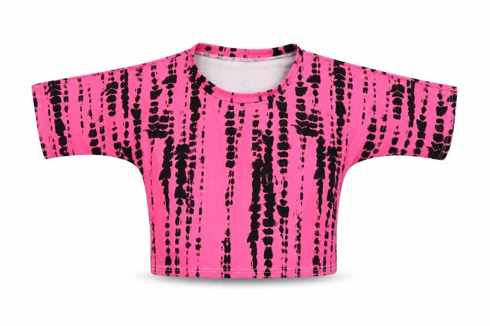 Stylewise Womens Pink Geometric Polyester Cropped T-Shirt Size M Round Neck