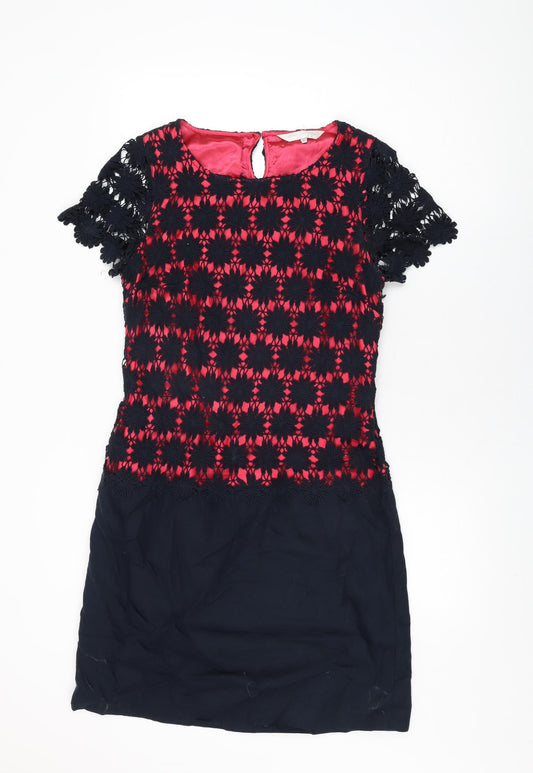 Rocha John Rocha Womens Blue Floral Cotton Shift Size 12 Round Neck Zip