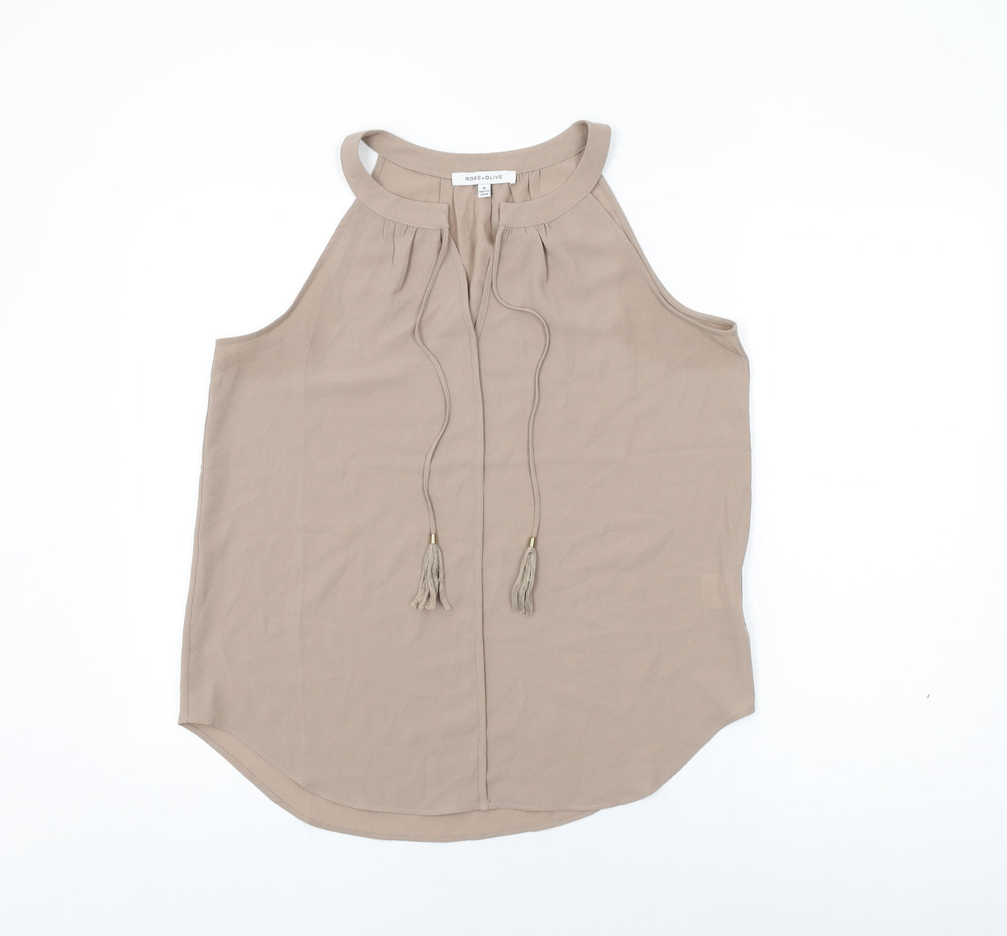 Rose + Olive Womens Beige Polyester Basic T-Shirt Size M V-Neck