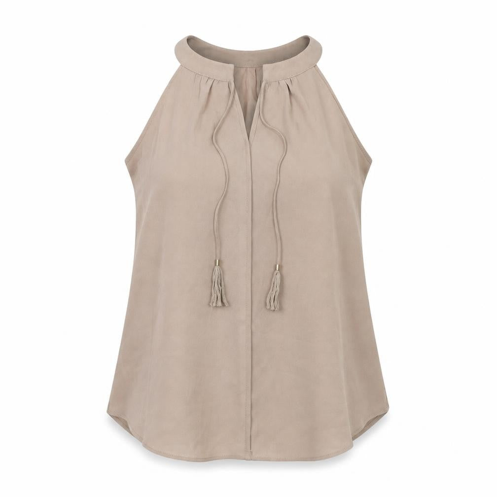 Rose + Olive Womens Beige Polyester Basic T-Shirt Size M V-Neck