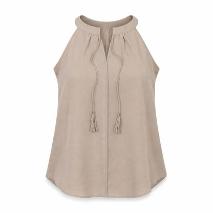 Rose + Olive Womens Beige Polyester Basic T-Shirt Size M V-Neck