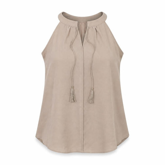 Rose + Olive Womens Beige Polyester Basic T-Shirt Size M V-Neck