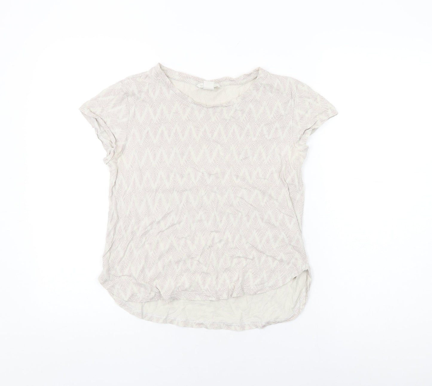 H&M Womens White Geometric Cotton Basic T-Shirt Size XS Round Neck