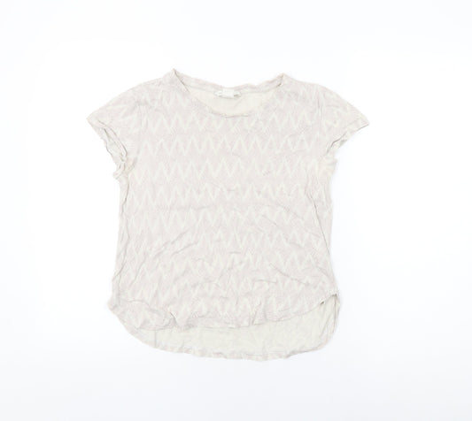 H&M Womens White Geometric Cotton Basic T-Shirt Size XS Round Neck