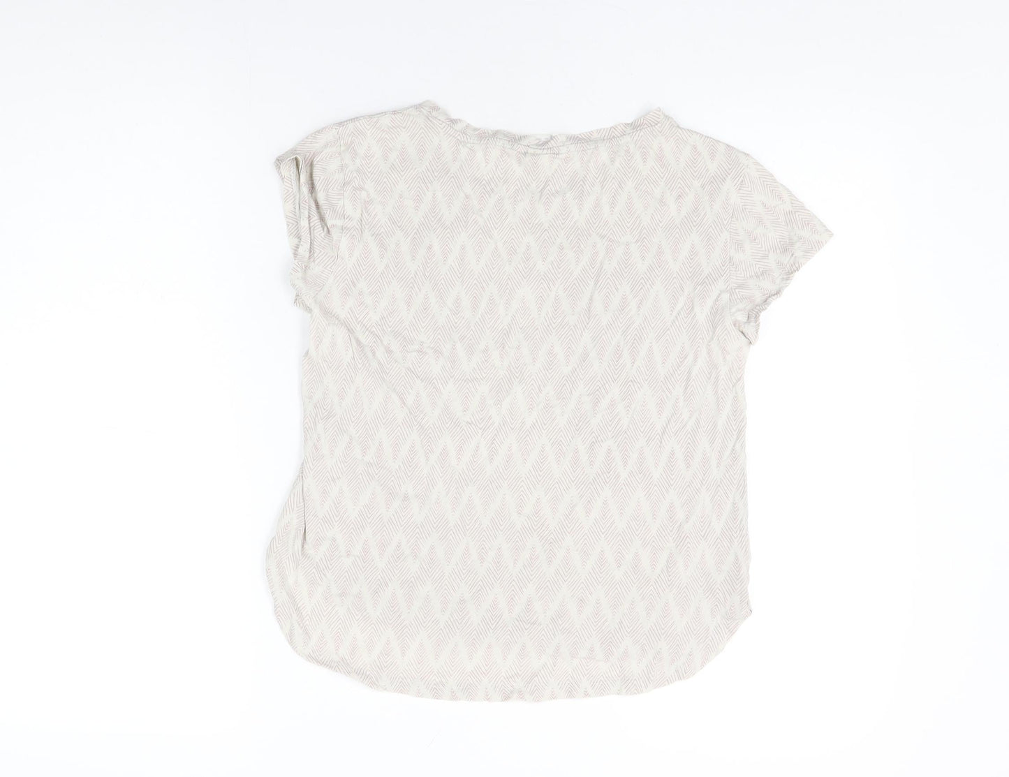 H&M Womens White Geometric Cotton Basic T-Shirt Size XS Round Neck
