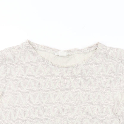 H&M Womens White Geometric Cotton Basic T-Shirt Size XS Round Neck