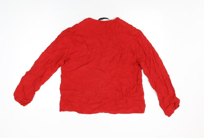 Zara Womens Red Viscose Basic Blouse Size S V-Neck