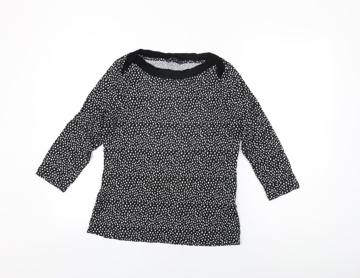 Marks and Spencer Womens Black Geometric Viscose Basic T-Shirt Size 10 Boat Neck