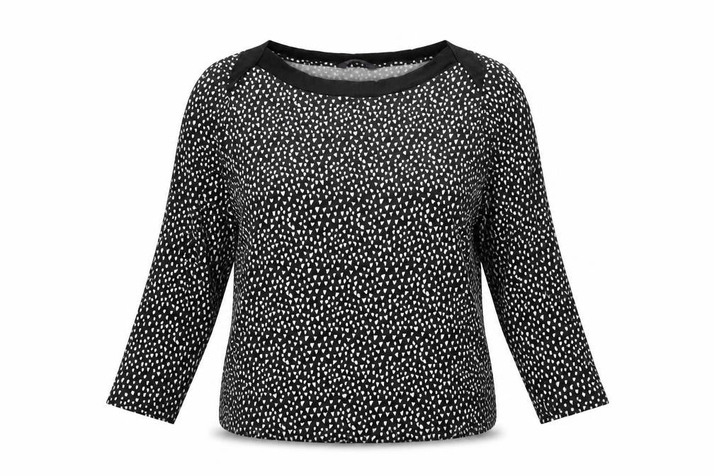 Marks & Spencer Womens Black Geometric Viscose Basic T-Shirt Size 10 Boat Neck
