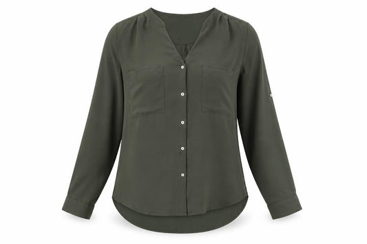 H&M Womens Green Polyester Basic Button-Up Size 8 V-Neck