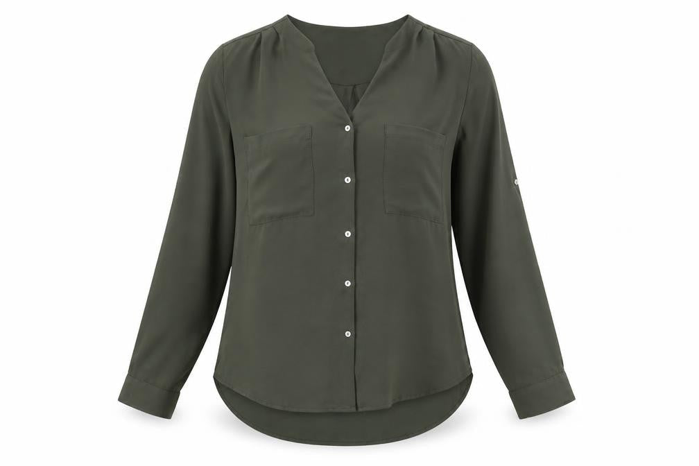 H&M Womens Green Polyester Basic Button-Up Size 8 V-Neck