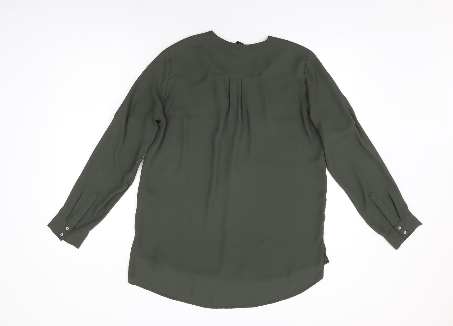 H&M Womens Green Polyester Basic Button-Up Size 8 V-Neck