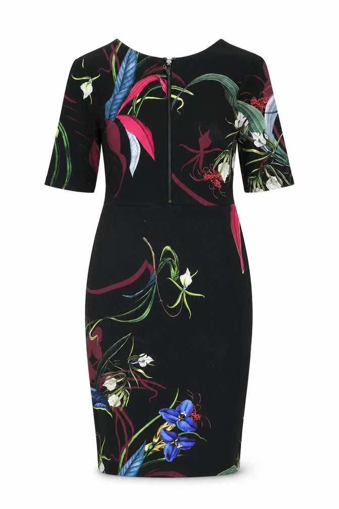 NEXT Womens Black Floral Polyester Bodycon Size 10 Round Neck Zip