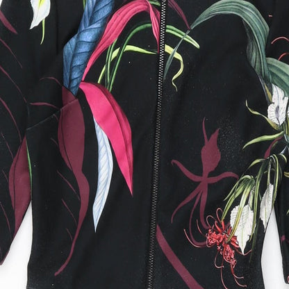 Next Womens Black Floral Polyester Bodycon Size 10 Round Neck Zip