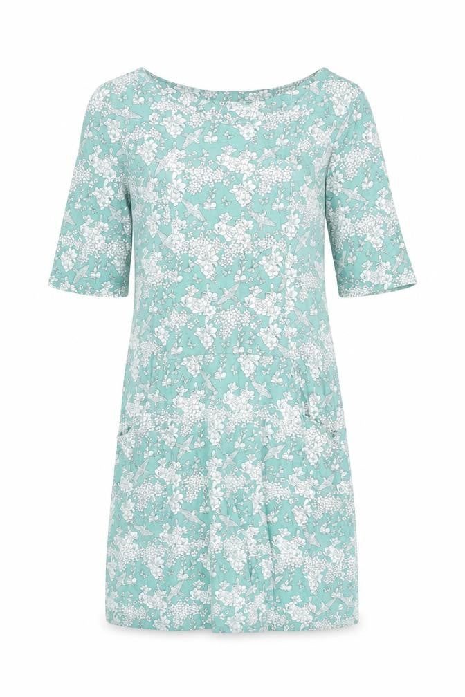 M&Co Womens Green Floral Cotton Shift Size 12 Round Neck Pullover