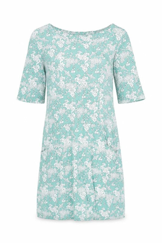 M&Co Womens Green Floral Cotton Shift Size 12 Round Neck Pullover