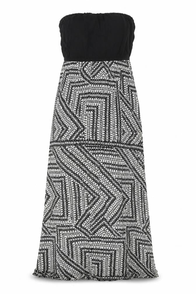 New Look Womens Black Geometric Viscose Maxi Size 10 Off the Shoulder Pullover
