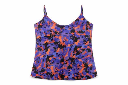 River Island Womens Blue Floral Polyester Camisole T-Shirt Size 10 V-Neck