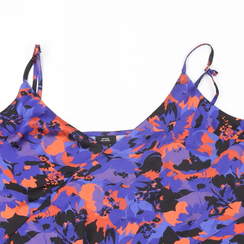 River Island Womens Blue Floral Polyester Camisole T-Shirt Size 10 V-Neck