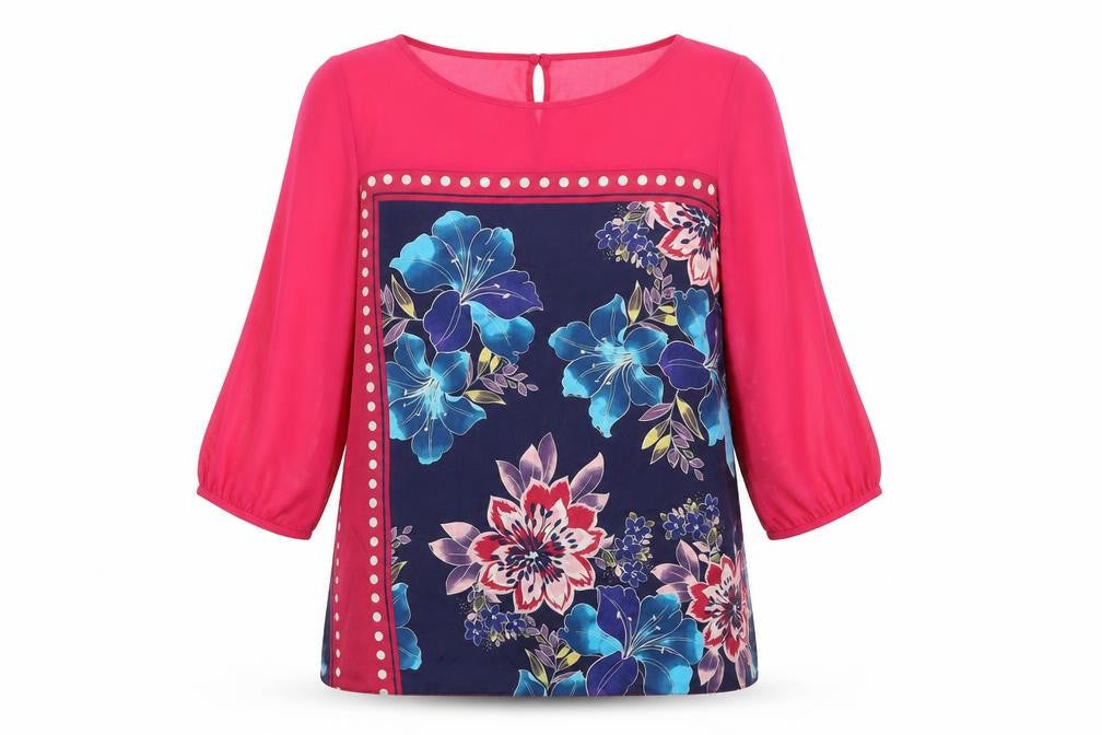 Amaryllis Womens Pink Floral Polyester Basic Blouse Size 18 Round Neck