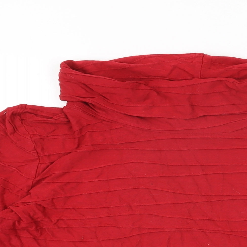 David Nieper Womens Red Viscose Basic T-Shirt Size 12 High Neck