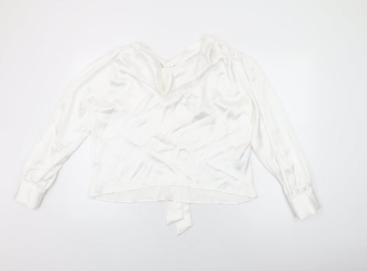 Zara Womens White Polyester Basic Blouse Size M Cowl Neck