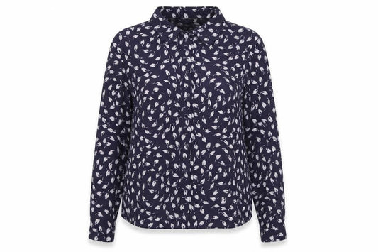 Marks and Spencer Womens Blue Geometric Polyester Basic Button-Up Size 14 Collared