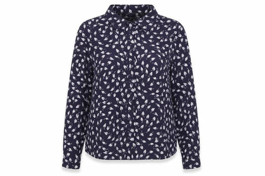 Marks and Spencer Womens Blue Geometric Polyester Basic Button-Up Size 14 Collared